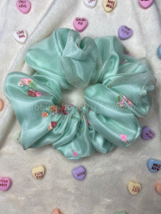 Mint conversation hearts scrunchie