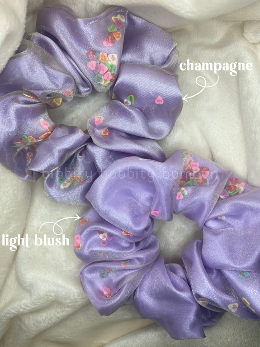 Lilac conversation hearts scrunchie