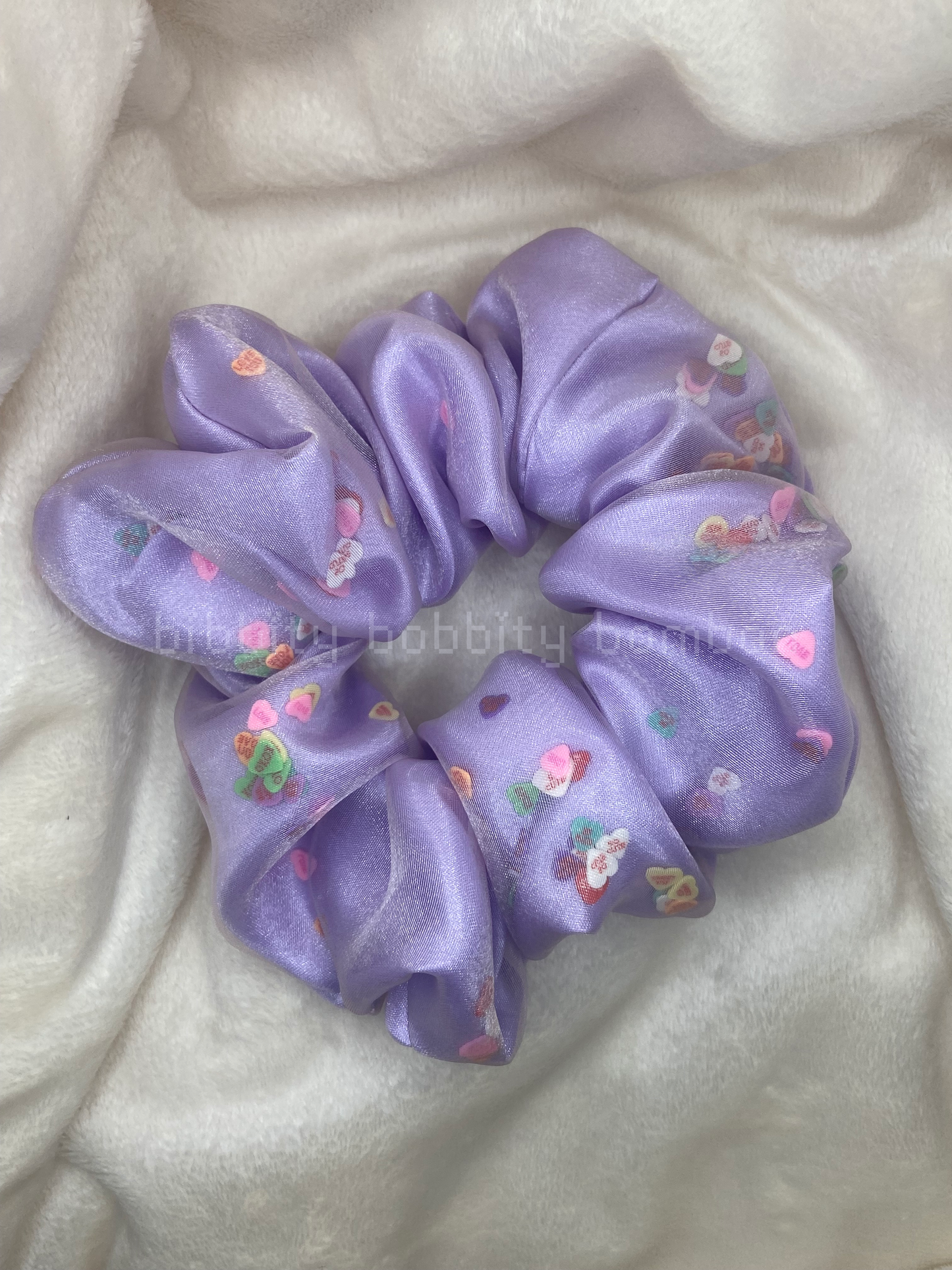 Lilac conversation hearts scrunchie